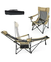 Gouun Camping Lounge Chair with Detachable Footrest Adjustable Backrest-Khaki