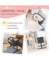 Gouun Portable Baby Bedside Bassinet with 5-level Adjustable Heights and Travel Bag