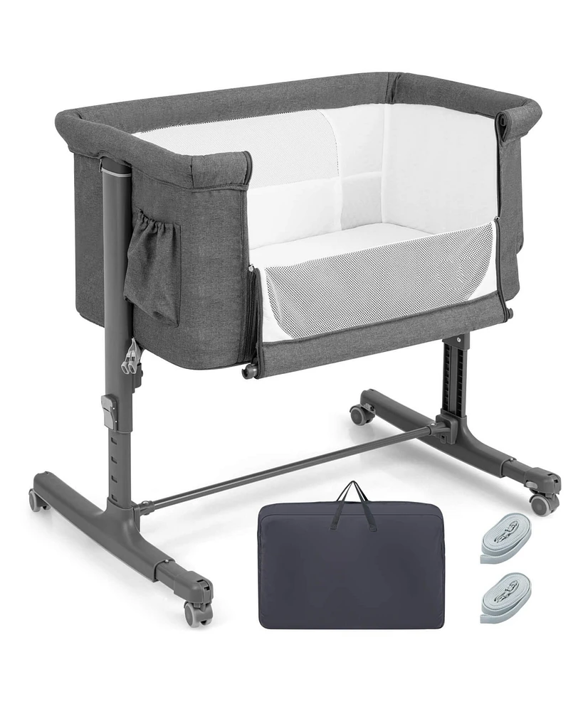 Gouun Portable Baby Bedside Bassinet with 5-level Adjustable Heights and Travel Bag