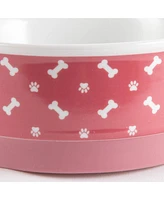 Bone Dry Rose Bone & Paw Print Pet Bowl Set/2