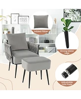 Gouun Modern Dutch Velvet Accent Chair and Ottoman Set with Weaved Back Arms