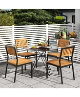 Gouun Patio Dining Chair Set of 2 with Metal and Acacia Wood Frame