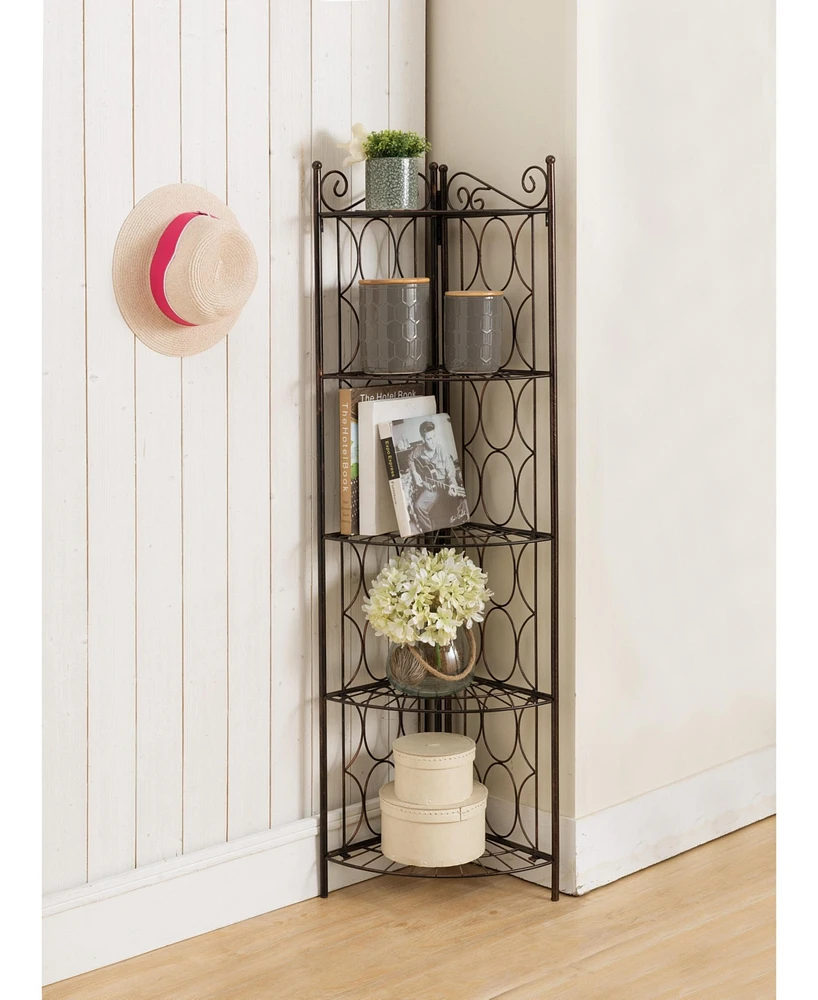 Kings Brand Furniture Brushed Copper Metal 5 Tier Shelf Corner Rack Unit