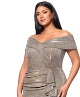 Xscape Plus Sweetheart-Neck Off-The-Shoulder Metallic Gown