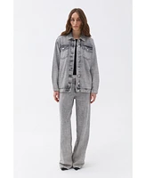 Nocturne Women's Oversized Stone-Embellished Jean Jacket