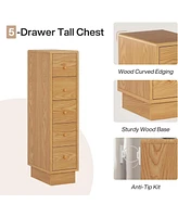 Tribesigns 5-Drawer Narrow Dresser, Set of 2, Wood Tall Dresser for Bedroom,Skinny Dresser Chest of Drawers, Slim Storage Drawers Organizer for Small