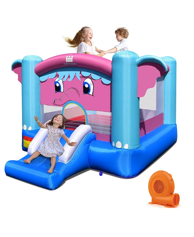 Gymax Inflatable Bounce House 3-in-1 Elephant Theme Inflatable Castle w/ 550W Blower