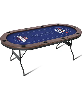 Sugift 84" 10-Player Foldable Poker Table, Portable Texas Hold em Casino Table w/Padded Rails & Cup Holders