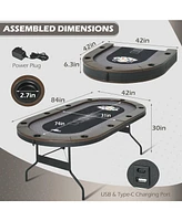Sugift 84" Led Poker Table for 10 Players, Foldable Texas Hold em Table w/Cup Holders, Usb Ports & Padded Rails