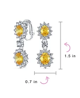 Bling Jewelry Statement Pave Crown Halo Cubic Zirconia Cz Drop Dangling Oval Chandelier Clip On Earrings For Women Non-Pierced