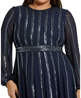 Mac Duggal Plus Long Sheer Sleeve Beaded Dress