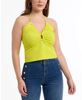 Bebe Women's Self-Tie Tunneled Halter Cutout Top