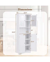 Costway 64.5" Tall Bathroom Cabinet with Tempered Glass Doors Adjustable Shelves