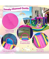 Gymax Inflatable Unicorn-themed Bounce House 6-in-1 Kids Bounce Castle w/ 735W Blower