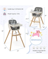 Gouun 3-in-1 Convertible Wooden High Chair with Cushion