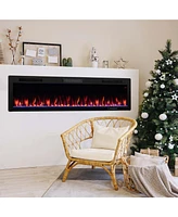 Costway 60" Linear Electric Fireplace 1500W Recessed Wall-Mounted with Multi-Color Flame