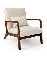 Gouun Modern Accent Chair with Rubber Wood Frame and Lumbar Pillow