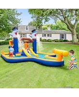 Gymax Inflatable Water Slide Park Bounce House Splash Pool Water Cannon w/680W Blower