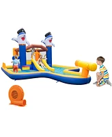 Gymax Inflatable Water Slide Park Bounce House Splash Pool Water Cannon w/680W Blower