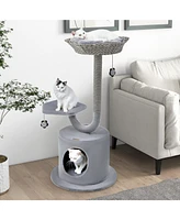 Sugift 42 Inch Tall Cat Tower with Curved Metal Supporting Frame for Large and Small Cats