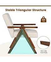 Gouun Modern Accent Chair Linen Fabric Armchair with Solid Acacia Wood Frame