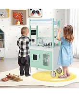 Sugift Double-sided Pretend Play Kitchen with Remote Control and Led Light Bars-Green