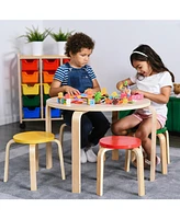 ECR4Kids Bentwood Round Table and Stool Set, Assorted, 5-Piece