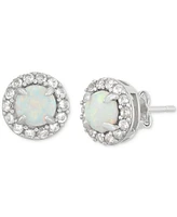 3-Pc. Set Lab-Created Opal (7/8 ct. t.w.) & Lab-Created White Sapphire (7/8 ct. t.w.) Stud & Drop Earrings in Sterling Silver