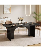 Tribesigns Modern Dining Table for 4-6 People, 62.99" Large Rectangle Kitchen with Arch Design Legs, Black Dinner & Room Fu