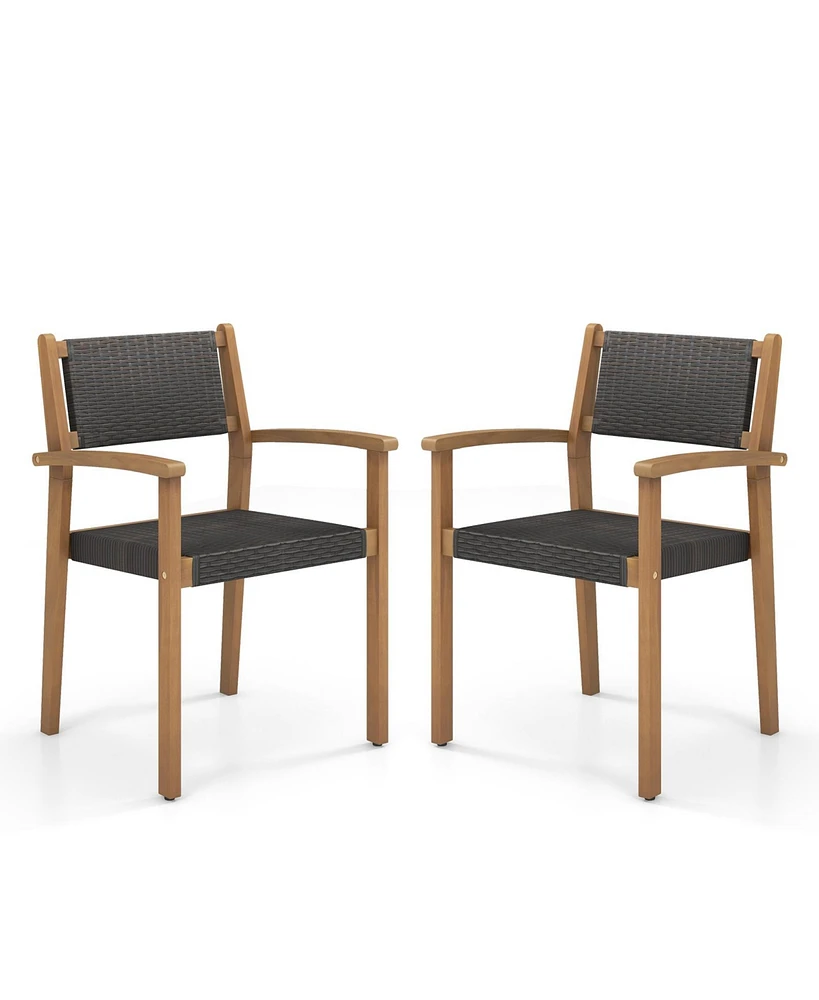 Gouun Set of 2 Stackable Outdoor Wicker Dining Chair