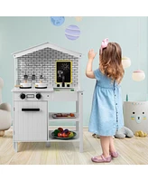 Sugift Kids Wooden Kitchen Play Set with Storage Shelves and Accessories