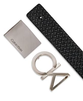 Calvin Klein Men's 4-In-1 Reversible Leather Strap with 2 Interchangeable Plaque Buckles Belt, 3-Piece Set