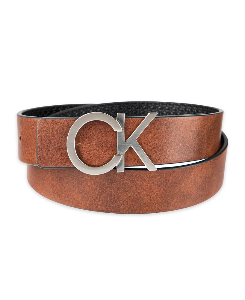 Calvin Klein Men's 4-In-1 Reversible Leather Strap with 2 Interchangeable Plaque Buckles Belt, 3-Piece Set