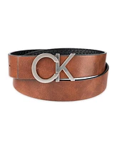 Calvin Klein Men's 4-In-1 Reversible Leather Strap with 2 Interchangeable Plaque Buckles Belt, 3-Piece Set