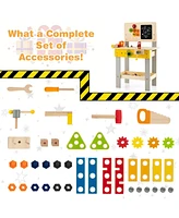 Skonyon Wooden Pretend Play Workbench Set with Blackboard for Toddlers Ages 3+
