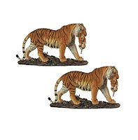 Fc Design "2-pc Gift Set" 11"W Orange Bengal Tiger Mother Carrying Cub Wild Cat Animal Figurine Statue Ornament Home Room Office Decor and Perfect Gif