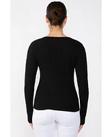 Jennie Liu Women's 100% Cashmere Cable-knit Long Sleeve Pullover V Neck Sweater