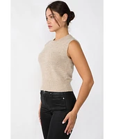 Jennie Liu Women's 100% Cashmere Crewneck Chunky-knit Sweater Vest