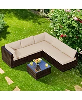 Gouun 6 Pieces Patio Rattan Furniture Set with Cushions