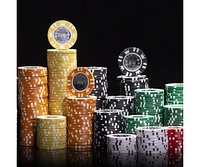 Slickblue Poker Chips with Coin Metal Inlay - 25-Pack, $100 Denomination for Casino-Style Games