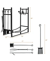 Gouun 30 Inch Firewood Rack with 4 Tool Set Kindling Holders for Indoor and Outdoor