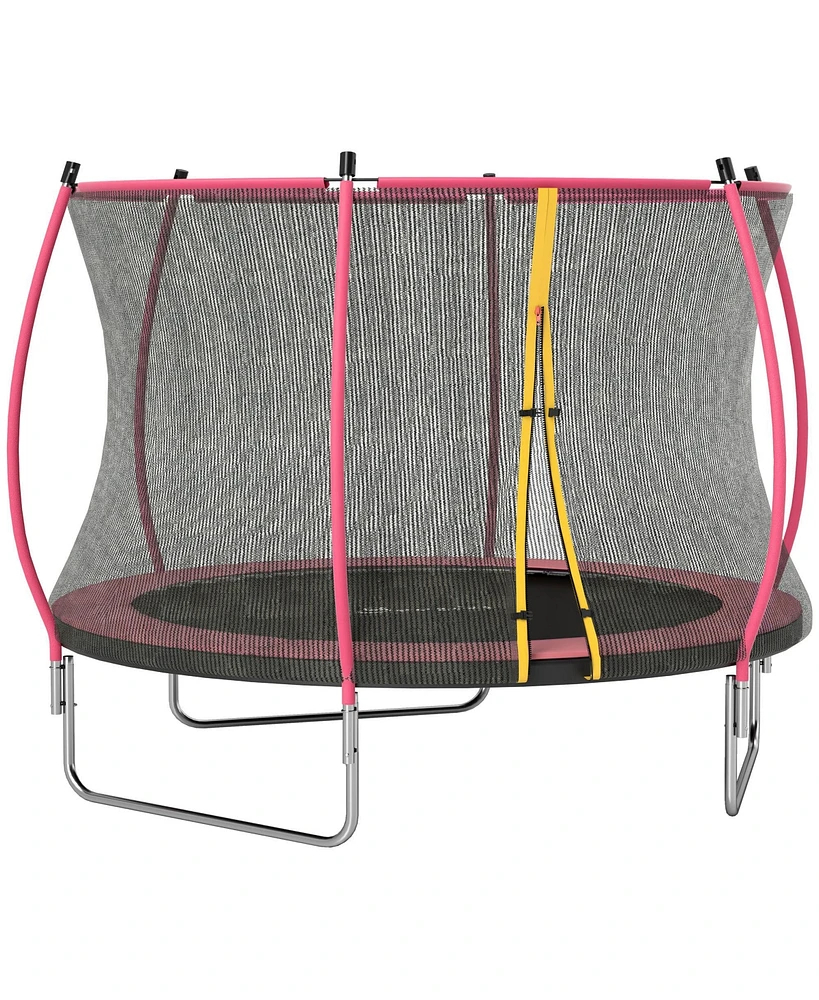 Soozier 10ft Outdoor Trampoline with Net Enclosure, Curved Poles,