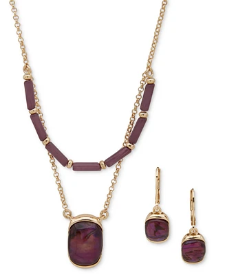 Anne Klein Gold-Tone 2-Pc. Set Stone Layered Necklace & Matching Drop Earrings