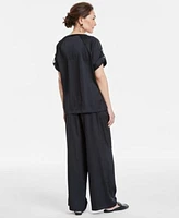 Jm Collection Satin Short Sleeve Top Satin Wide Leg Pants Exclusively At Macys