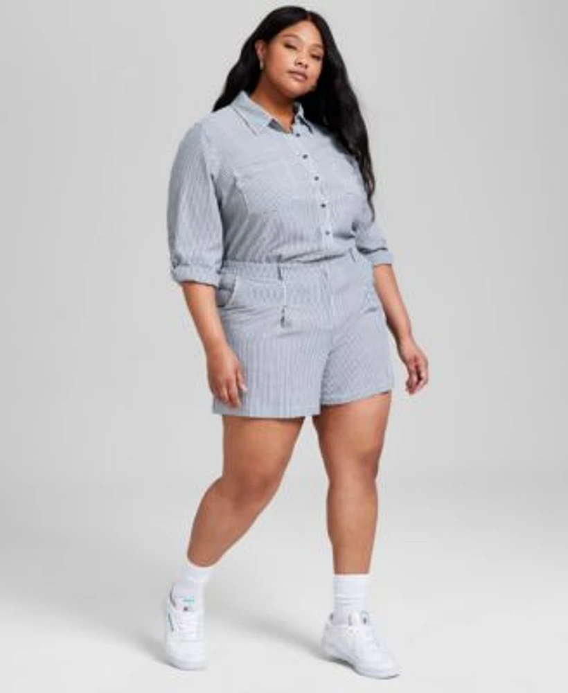 Now This Trendy Plus Size Striped Button Front Shirt Striped Shorts Exclusively At Macys