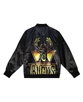 Mitchell & Ness Men's Black Milwaukee Bucks Hardwood Classics Big Face 4.0 Satin Full-Snap Jacket