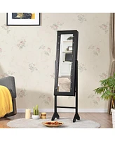 Sugift Mirrored Standing Jewelry Armoire Cabinet with Led Lights