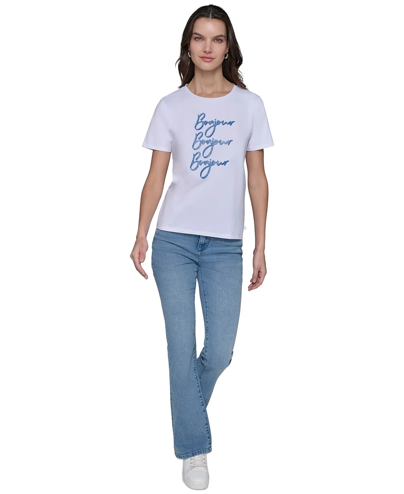 Karl Lagerfeld Paris Petite Bonjour Embellished Crewneck T-Shirt