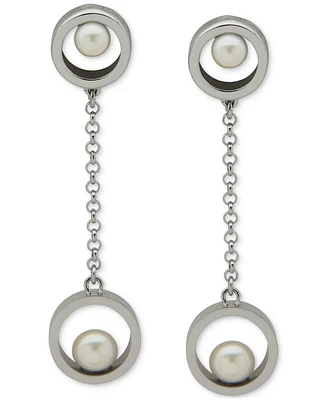 Karl Lagerfeld Paris Silver-Tone Imitation Pearl Circle Drop Earrings