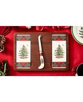 Spode Christmas Tree Tartan Cheese Board Knife Set